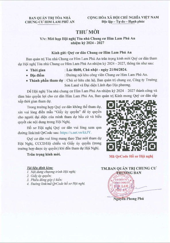 HỒ SƠ HỘI NGHỊ TÒA NHÀ CHUNG CƯ HIM LAM PHÚ AN NK 2024 -2027