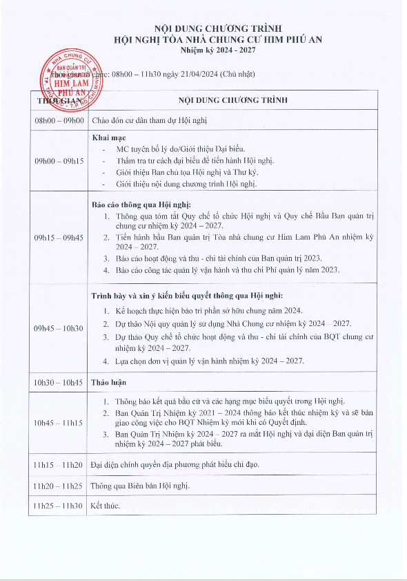 HỒ SƠ HỘI NGHỊ TÒA NHÀ CHUNG CƯ HIM LAM PHÚ AN NK 2024 -2027